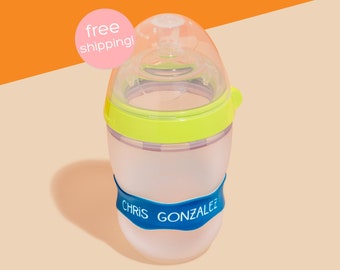 Personalized Orbit Labels 2.0 for baby bottles and sippy cups by InchBug  (Nautical Navy 2-PACK)