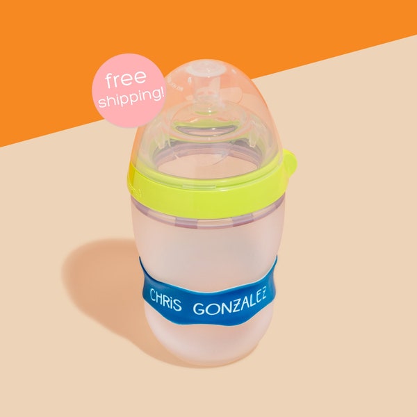 Personalized Orbit Labels 2.0 for baby bottles and sippy cups by InchBug  (Nautical Navy 2-PACK)