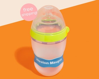 Personalized Orbit Labels 2.0 for baby bottles and sippy cups by InchBug  (Lullaby Blue 2-PACK)