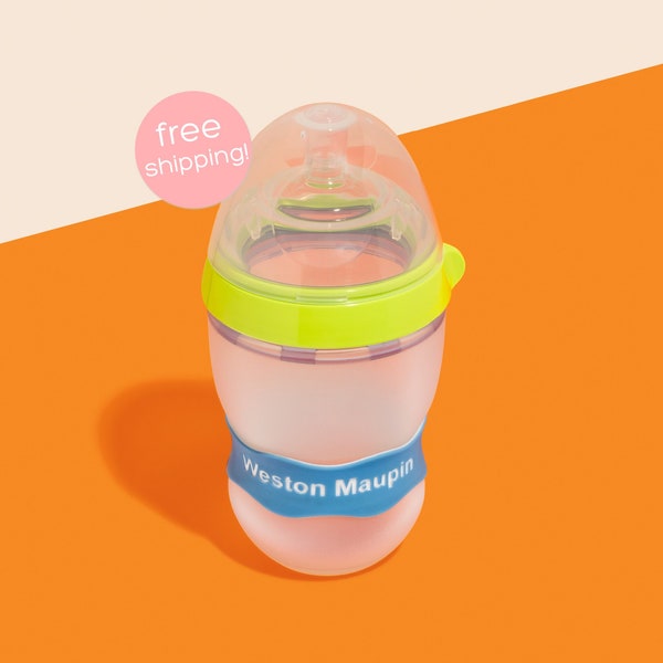 Personalized Orbit Labels 2.0 for baby bottles and sippy cups by InchBug  (Lullaby Blue 2-PACK)