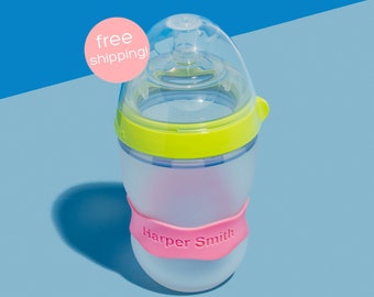 Personalized Original Orbit Labels for baby bottles and sippy cups by InchBug  (Bubblegum Pink 2-PACK)