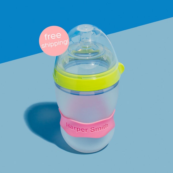 Personalized Original Orbit Labels for baby bottles and sippy cups by InchBug  (Bubblegum Pink 2-PACK)