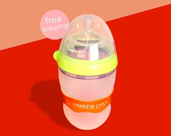 Personalized Orbit Labels 2.0 for baby bottles and sippy cups by InchBug  (Orange You Happy 2-PACK)