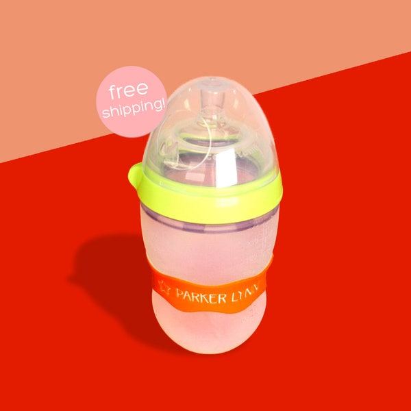 Personalized Orbit Labels 2.0 for baby bottles and sippy cups by InchBug  (Orange You Happy 2-PACK)