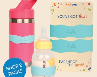 Personalized Silicone Name Labels: Sippy Cup, Water Bottle Bands - Tropical Lagoon (2-Pack)