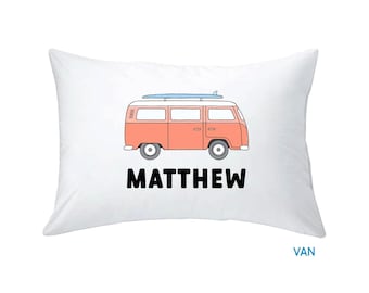 PERSONALIZED Name Toddler Pillowcase, Back to School Daycare Pillow, Pillowcase - SURFER VAN