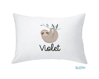 PERSONALIZED Name Toddler Pillowcase, Back to School Daycare Pillow, Pillowcase - SLOTH