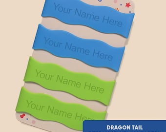 Étiquettes personnalisées en silicone pour bouteilles, anneaux réutilisables, étiquettes pour garderie (paquet de 4) - Dragon Tail