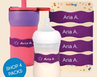 Biberon en silicone personnalisé, étiquettes pour biberons, élastiques réutilisables, lot de 4 pour garderie - Jus de raisin
