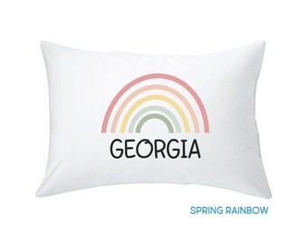PERSONALIZED Name Toddler Pillowcase, Back to School Daycare Pillow, Pillowcase - SPRING RAINBOW
