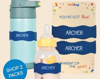 Personalized Silicone Name Labels: Sippy Cup, Water Bottle Bands - Nautical Navy (2-Pack)