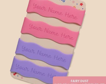 Étiquettes personnalisées en silicone pour bouteilles, rubans réutilisables, plaquettes nominatives pour garderie (paquet de 4) - Fairy Dust