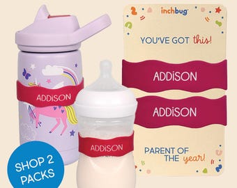 Lot de 2 étiquettes personnalisées pour biberon, bande en silicone pour le nom de la garderie