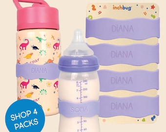 Biberon en silicone personnalisé, étiquettes pour biberons, élastiques réutilisables, lot de 4 pour garderie - Gelato à la lavande