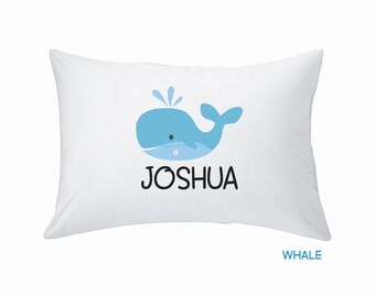 PERSONALIZED Name Toddler Pillowcase, Back to School Daycare Pillow, Pillowcase - WHALE