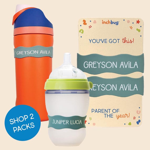 Personalized Silicone Name Labels: Sippy Cup, Water Bottle Bands - Sea Glass (2-Pack)