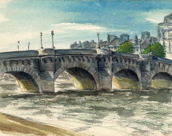 LE PONT NEUF - Archival Giclee Landscape Watercolor Print