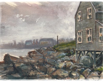 SWIM BEACH - Archival Giclee Landscape Watercolor Print
