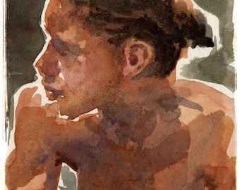 MODEL WITH CORNROWS - Archival Giclee Watercolor Print