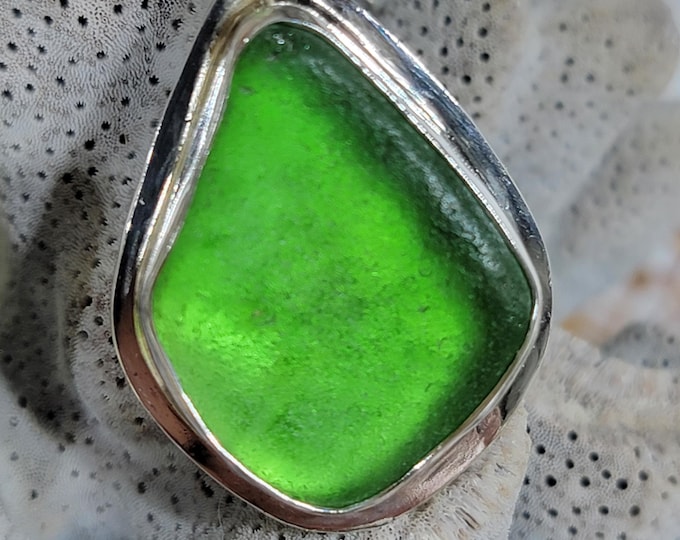 Green beach glass pendant,