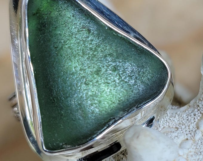 Forest Green sea glass ring,