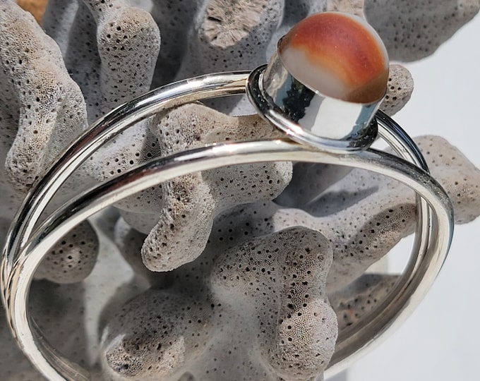Brown marble sea glass cuff bracelet