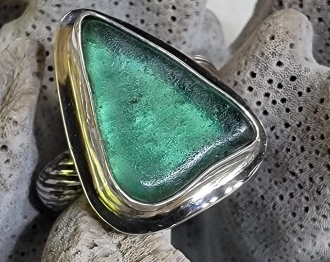 Teal sea glass ring, extremely rare