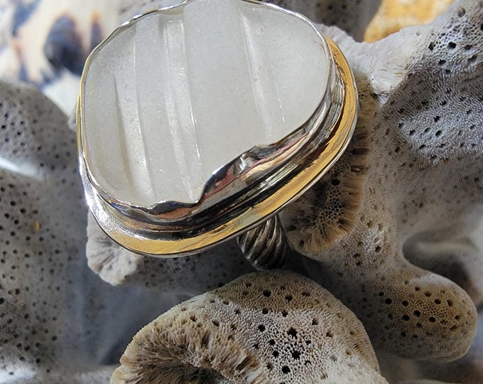 Frosted sea glass ring,