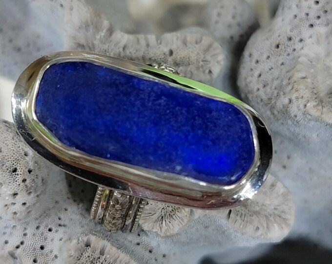 Cobalt Blue sea glass ring,