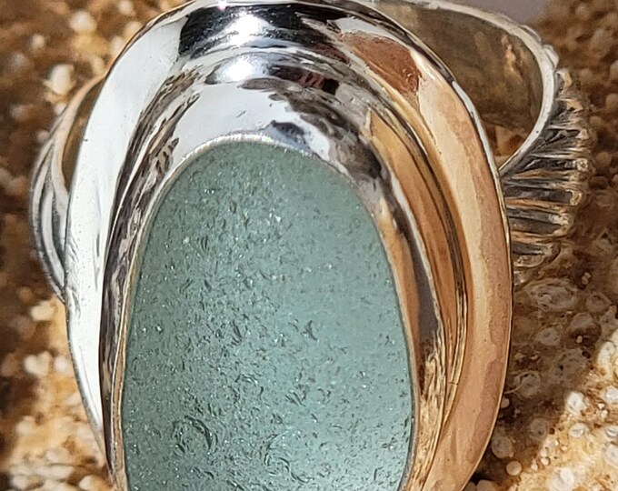 Aqua sea glass ring, handcrafted, bezel set, any size, any band style at no extra cost, using sea glass found on the beaches of ptown MA
