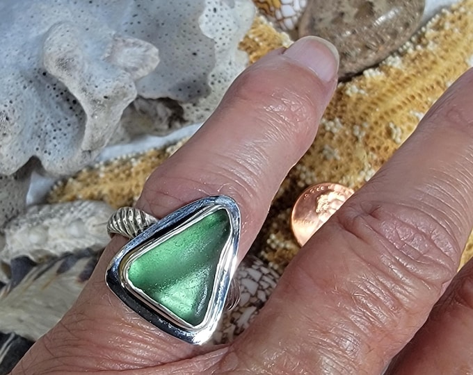 Teal sea glass ring, extremely rare
