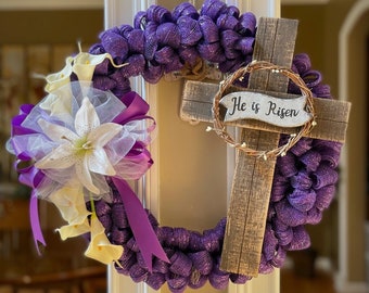 Lent Wreath, Mourning Wreath, Purple Wreath, Cala Lily's Wreath with cross, Religious wreath, He is Risen