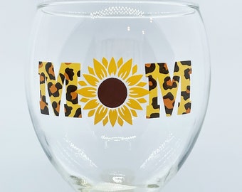 MOM Leopard & Sunflower Wine Glass with Yellow stem