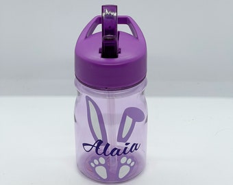 13.5 oz Kids Easter Flip up Drinking bottles with straw , handle and name - Water bottle - Juice Bottle - Personalize