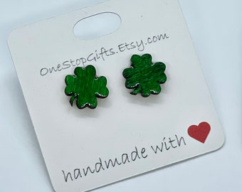 Four Leaf Clover Stud Earrings for pierced ears.