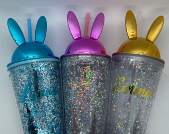 Bunny Ears Double Wall Tumbler with Straw- Personalized