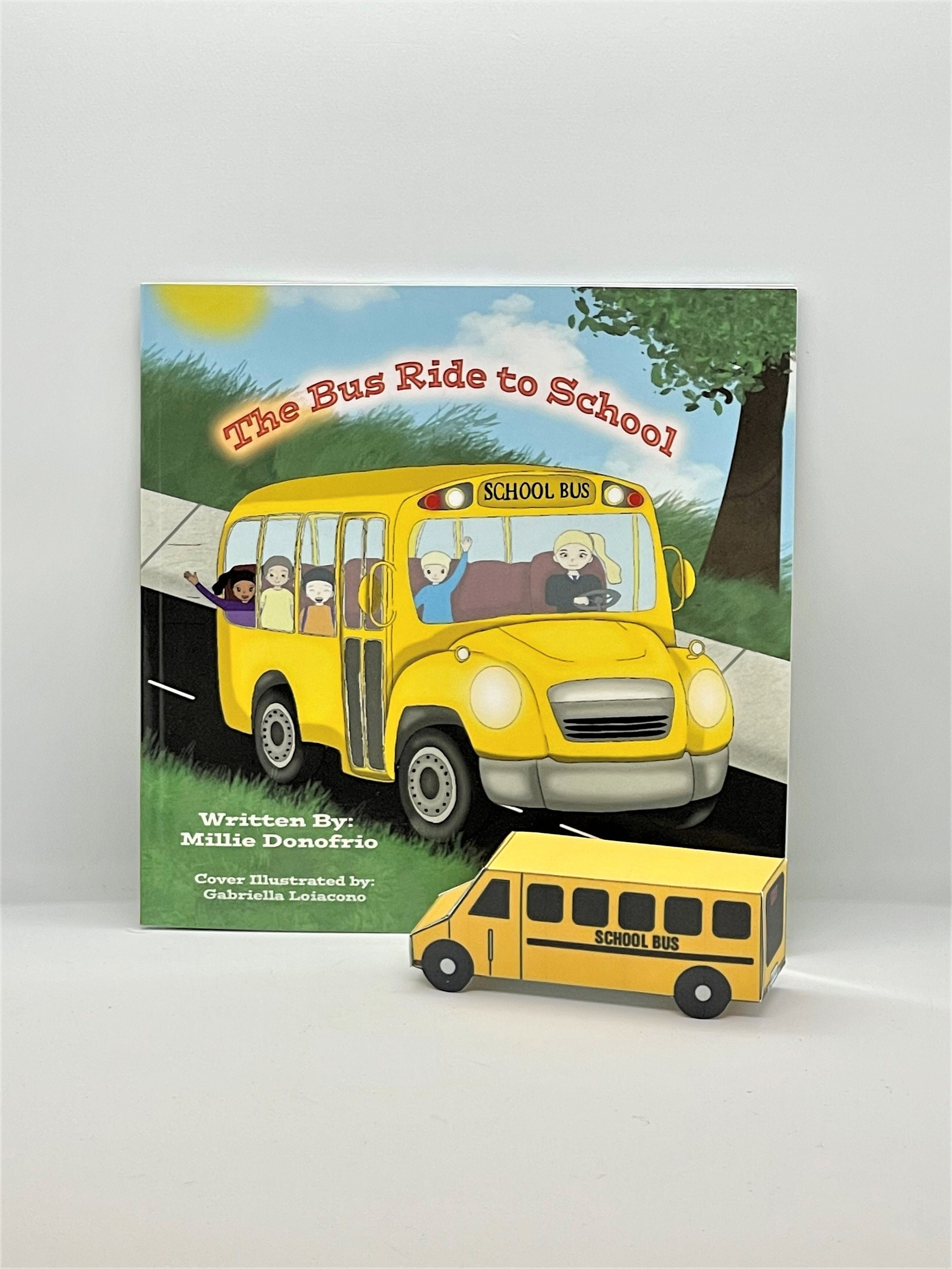 Libro infantil sobre el paseo en autobús escolar: historia educativa con un  autobús escolar recortado., image size:2250x3000