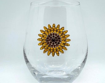 Sunflower Jeweled Stemless Wine Glass