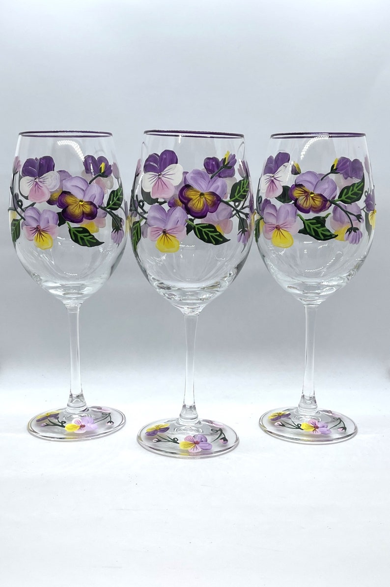 Spring Floral Hand-painted Wine Glass image 1