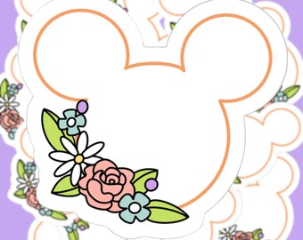 Magical Decal, Floral Mouse Head Decal, Mouse Decal, Waterproof Decal, Laptop Decal, Water Bottle Decal
