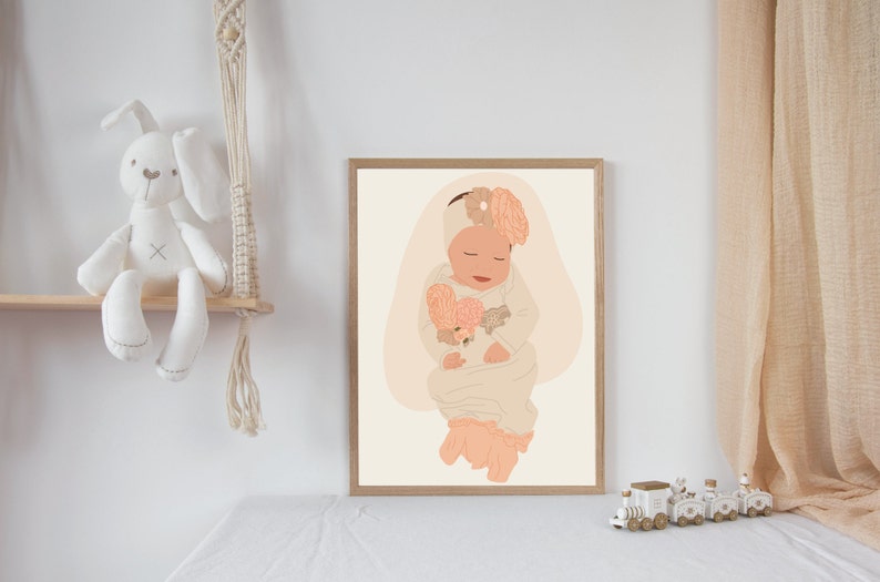Baby Portrait Digital Hand Drawn Custom NEWBORN Portrait PNG File Watercolor Portrait Nursery Portrait PDF File