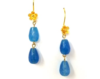 Blue Chalcedony and Gold Earrings