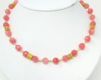 Pink Jade and Gold Necklace