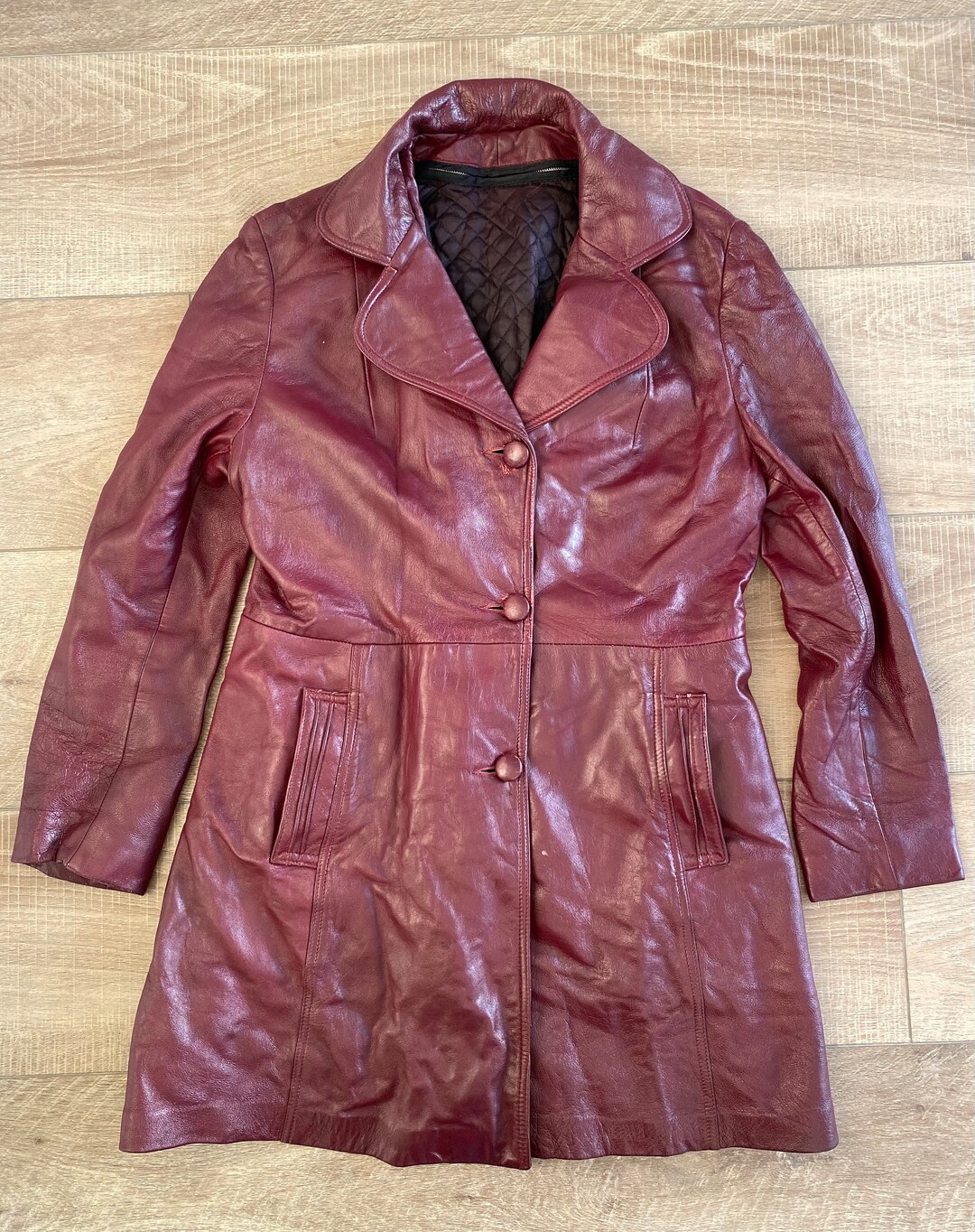 Vintage Red Brown Leather Jacket 1970s Size 16 Womens Trojan 