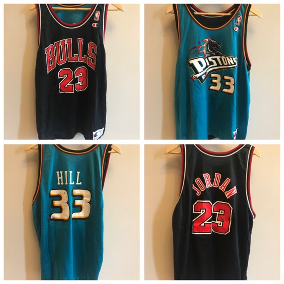 Chicago Bulls Black Michael Jordan 23 used Large Men's Champion 48 Jersey