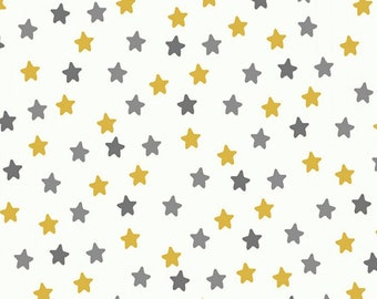 Small Gold and Gray Stars Fabric,  Michael Miller To the Moon & Back CX10093, Children, Baby, Star Quilt Fabric by the Yard, 100% Cotton
