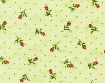 Small Pink & Red Rosebuds Fabric, Robert Kaufman Flowerhouse Bouquet of Roses 21369-375, Green Rosebud Quilt Fabric by the Yard, 100% Cotton