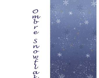Blue Snowflake Fabric, Snowflake Wonderland 12502C Daiwabo, EE Schenck, Blue Ombre Quilt Fabric, Double Border, Gold Metallic, 100% Cotton