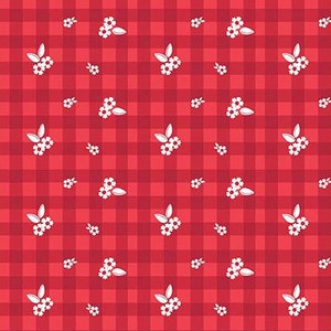 Small White Floral Fabric on Red Gingham, Riley Blake Cheerfully Red C13312 Red, Red and White Floral Quilt Fabric by the Yard, 100% Cotton