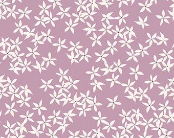 Dusky Lavender Floral Fabric, Riley Blake Maple C12476 Lilac, White Star Shaped Flowers, Purple Floral Quilt Fabric by the Yard, 100% Cotton